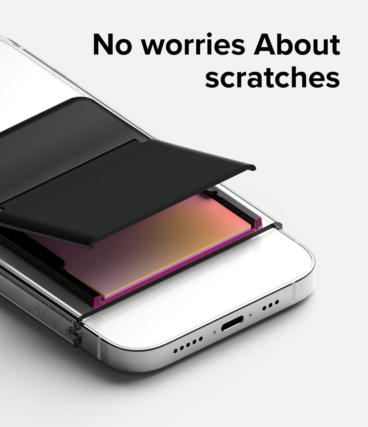 Card Holder | Stand Slot - A black card holder attached to a white phone with a protective inner lining to prevent scratches.