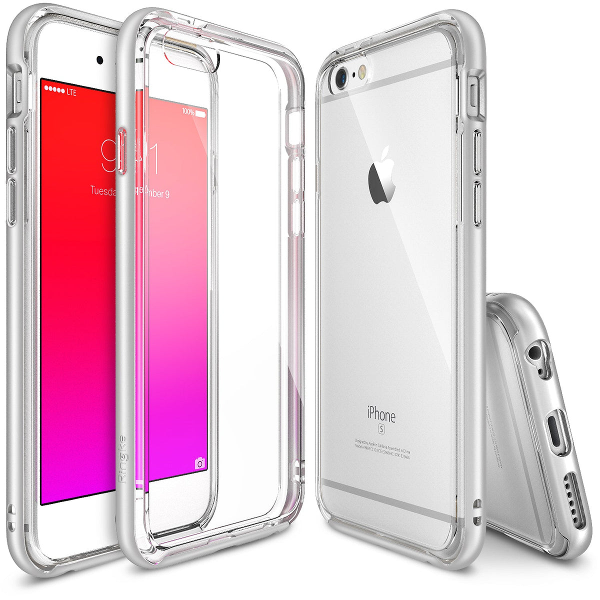 iPhone 6s / 6 Case | Frame - Clear protective phone case shown from front, back, and bottom angles on a silver iPhone 6s.