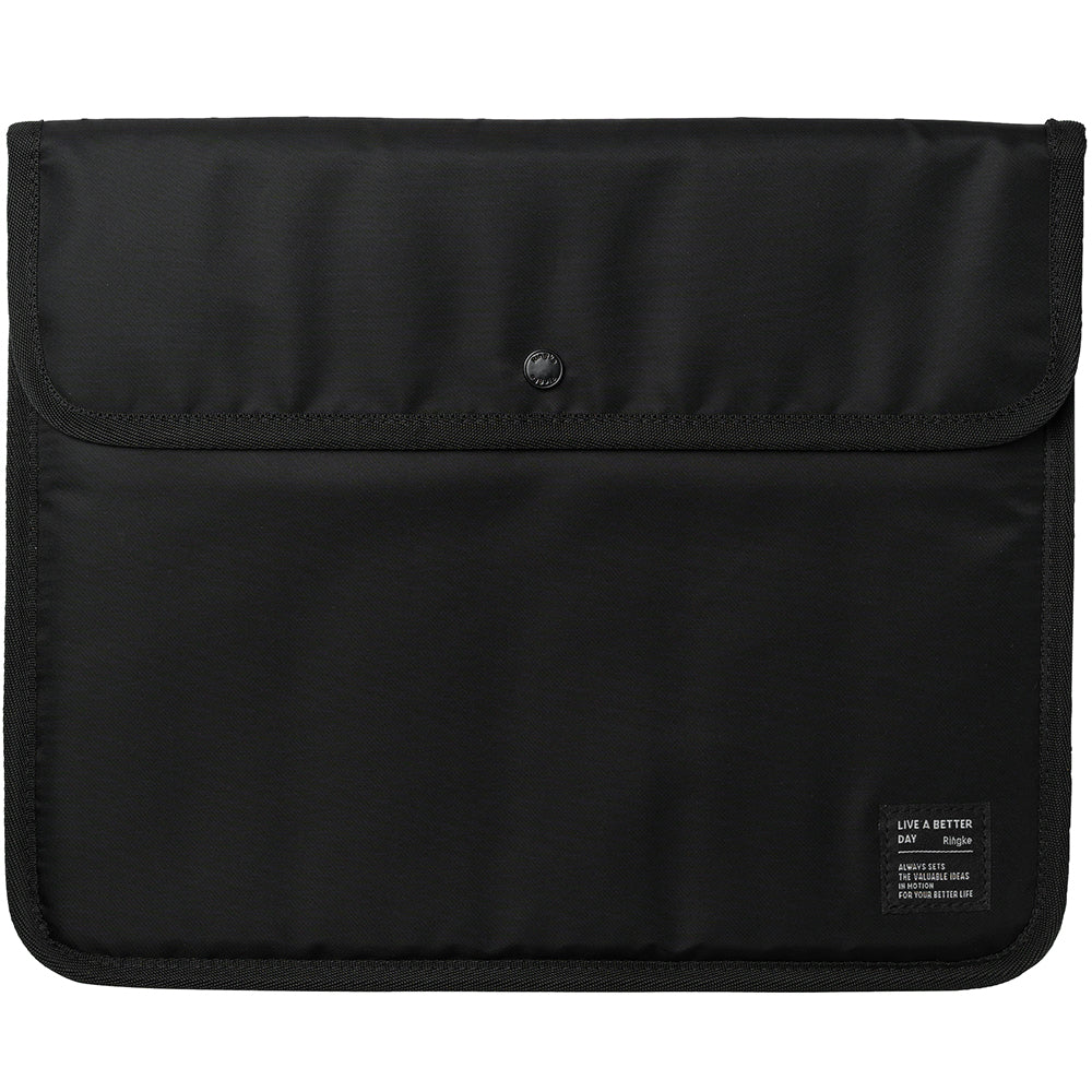 Pad Pouch | Slim Sleeve - A black, rectangular protective sleeve with a snap-button flap and a small branded label.