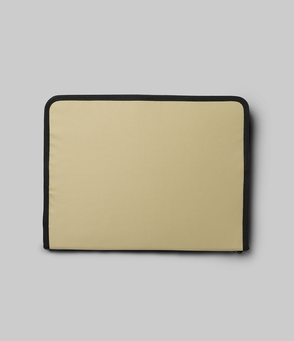 Pad Pouch | Smart Zip Pouch - A rectangular, beige zippered pouch with black trim against a plain light gray background.