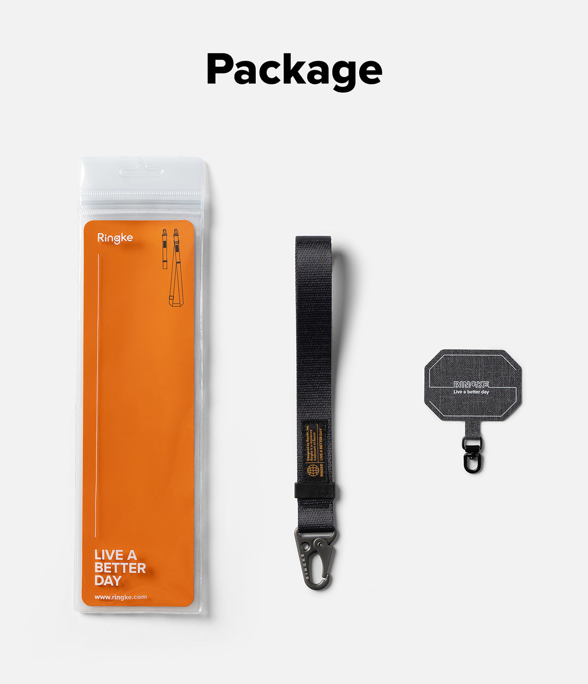 Holder Link Tactical Webbing Hand Strap - Orange retail packaging, black tactical wrist strap, and a phone tether tab.