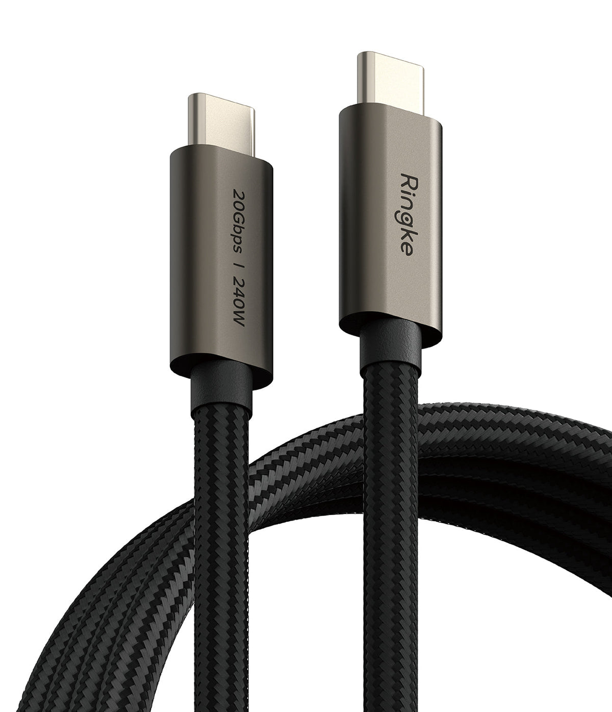 Ringke USB 3.2 Gen 2x2 USB-C Charging Cable - Two braided black USB-C connectors with 20Gbps/240W and Ringke branding.