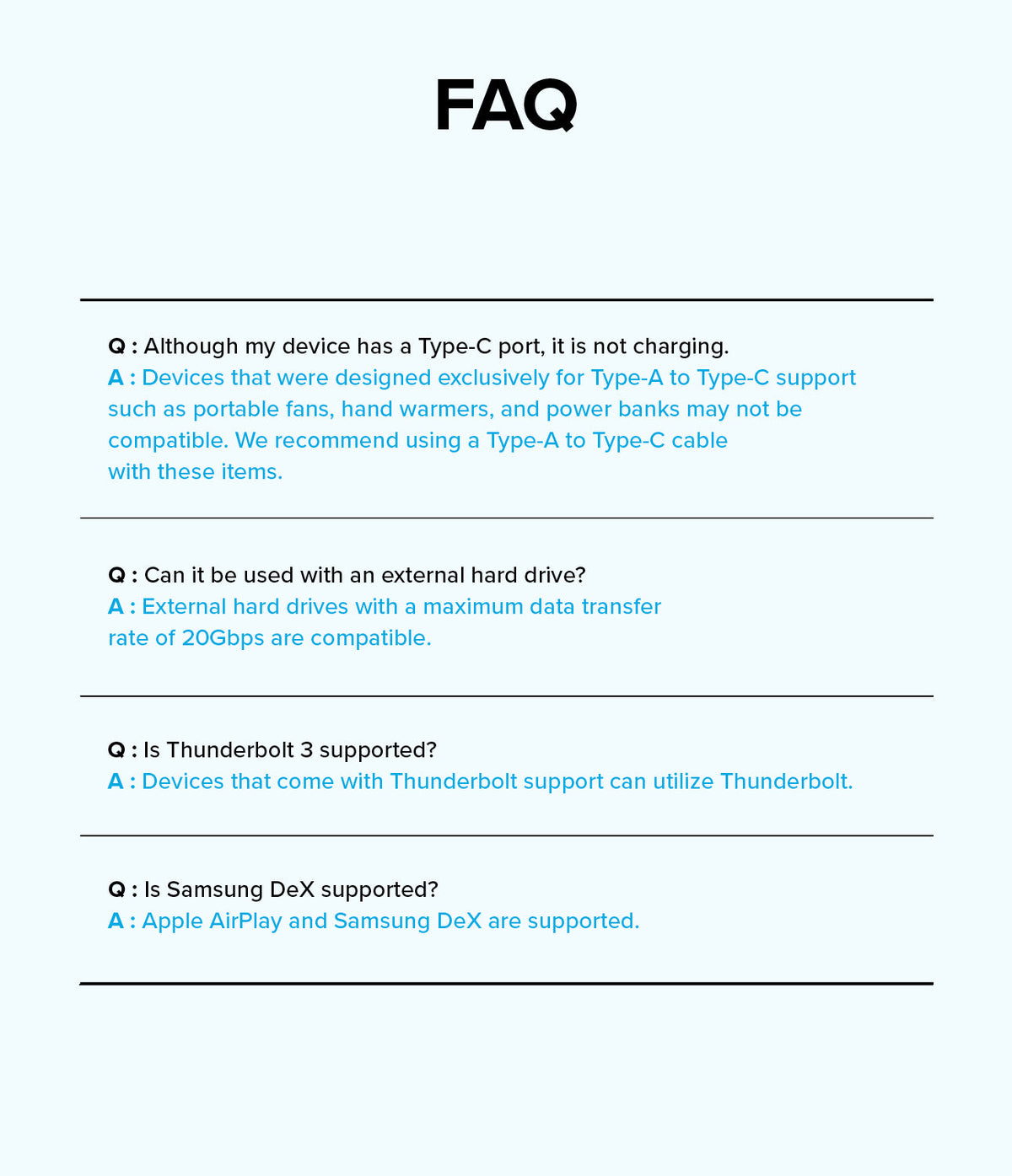 Ringke 90 Degree Cable USB 3.2 Gen 2x2 USB-C - FAQ list regarding device compatibility, charging, and data transfer.