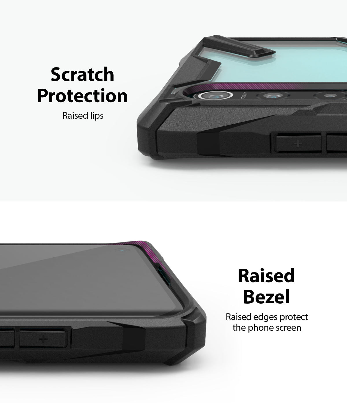 Mi 10 / 10 Pro Case | Fusion-X - Close-up of phone case showing raised lips for camera and screen scratch protection.