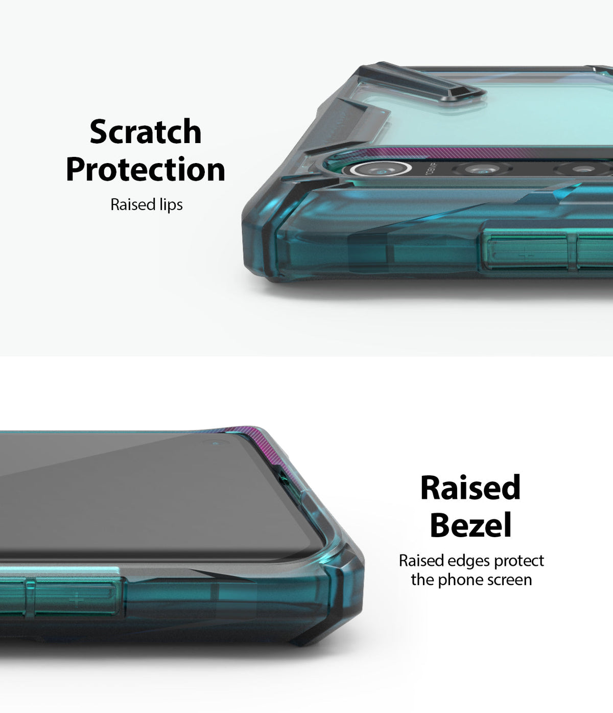 Mi 10 / 10 Pro Case | Fusion-X - Close-up of phone case showing raised lips for camera and screen protection.