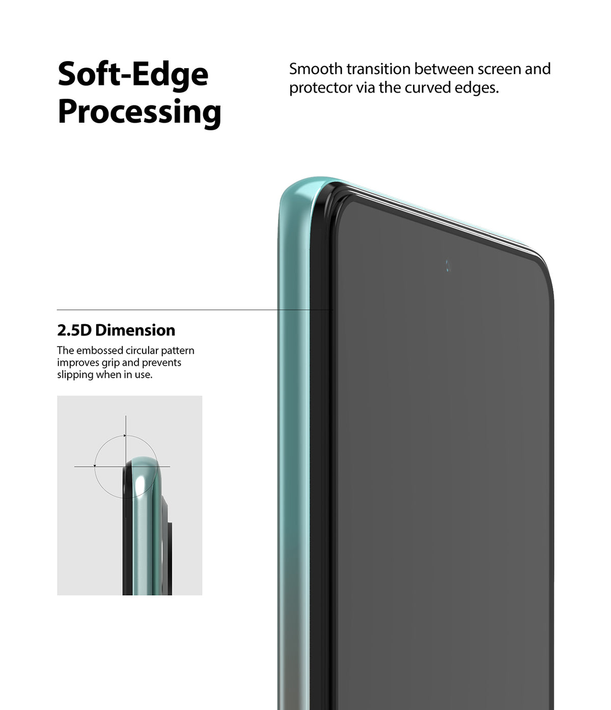 Mi 10T Lite 5G / 10i 5G Screen Protector | Invisible Defender - Mi 10T Lite 5G / 10i 5G Screen Protector - Close-up of phone screen with curved edges and 2.5D soft-edge processing.