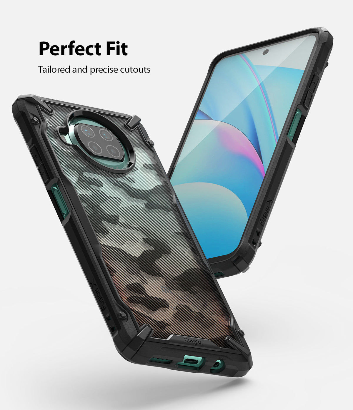 Mi 10T Lite 5G / 10i 5G Case | Fusion-X - Camouflage phone case with black bumper and precise cutouts for camera.