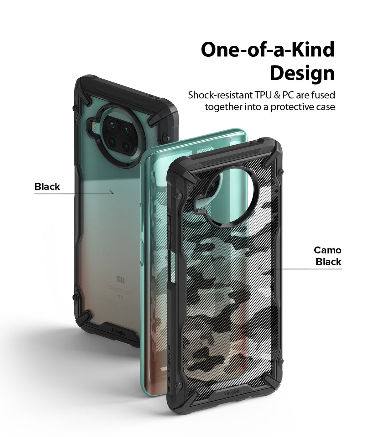 Mi 10T Lite 5G / 10i 5G Case | Fusion-X - Two Fusion-X phone cases in Black and Camo Black styles for Mi 10T Lite 5G.