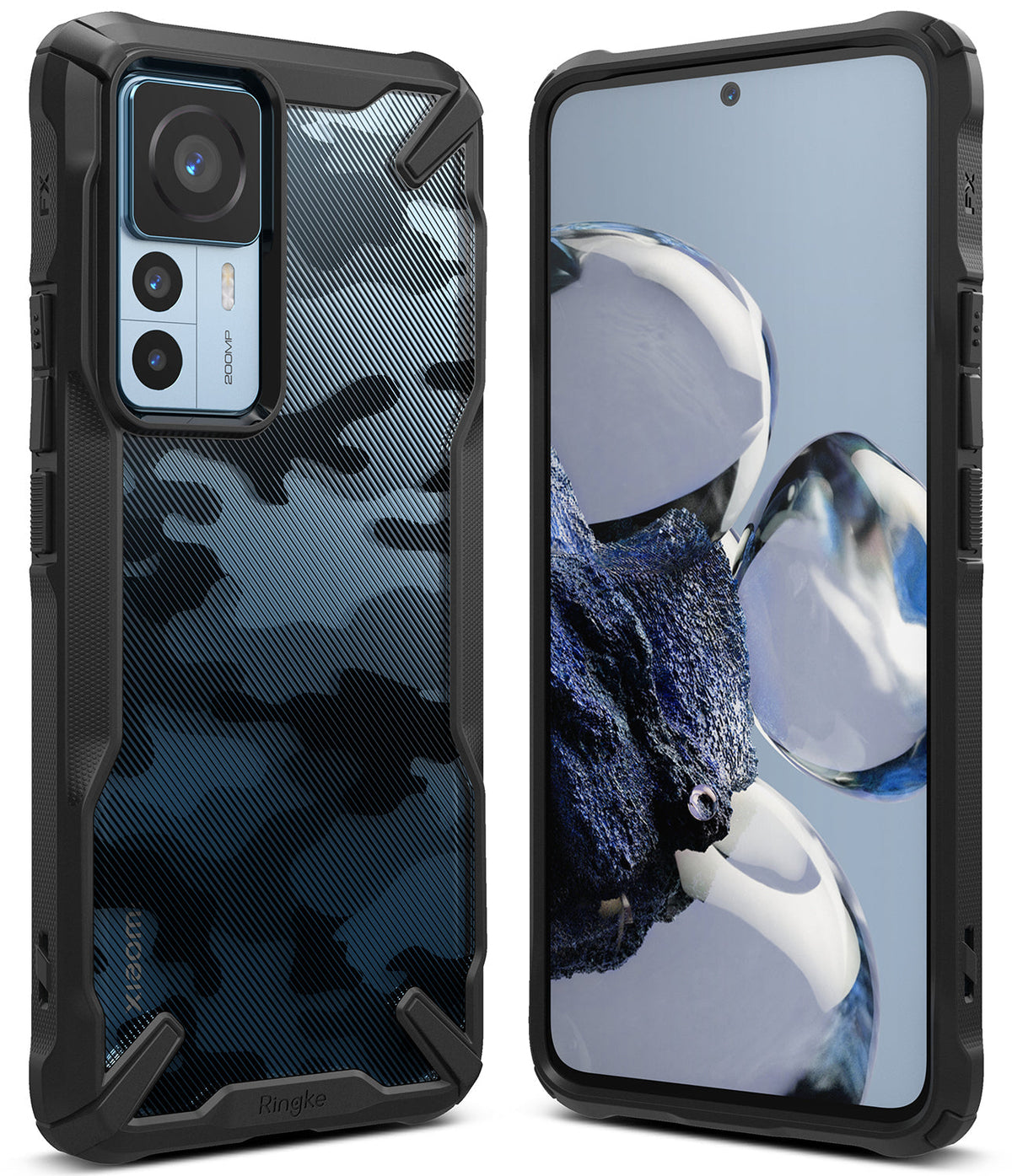 Xiaomi 12T / 12T Pro Case | Fusion-X - Black rugged phone case with a camo back and screen view for Xiaomi 12T.
