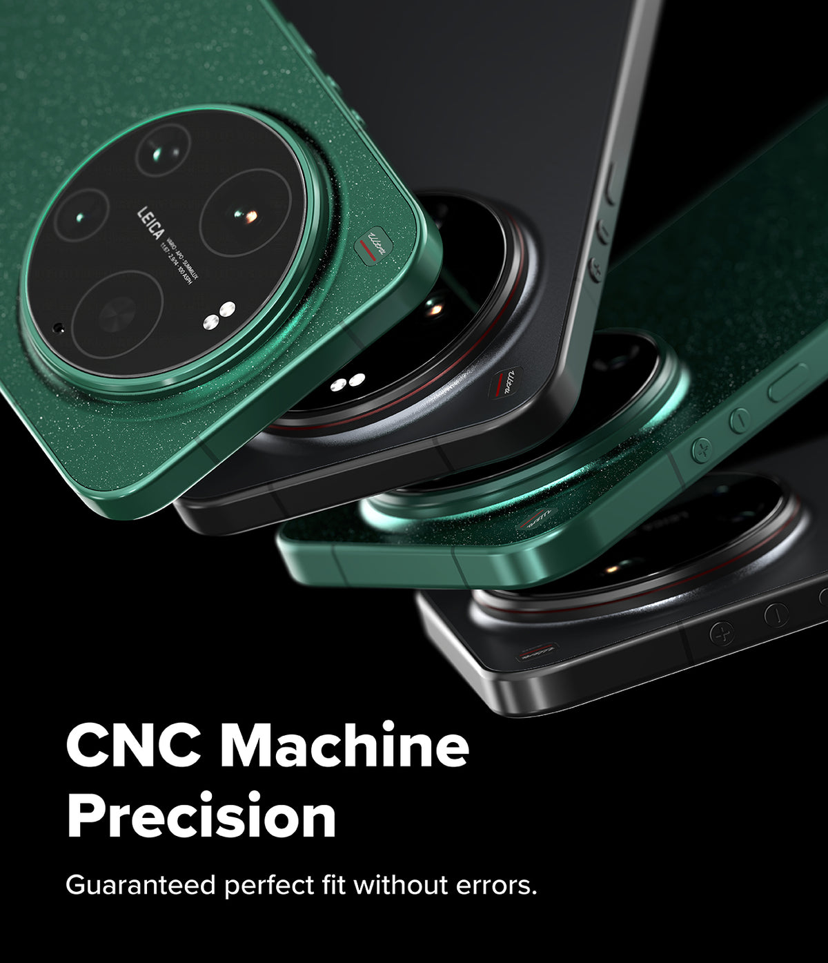Xiaomi 17 Ultra | Camera Glass (2P) - Stacked green and black smartphone camera modules with Leica branding on a black background.