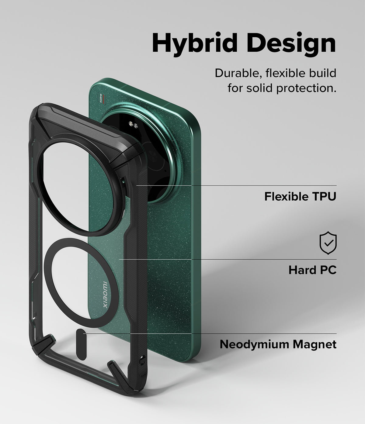 Xiaomi 17 Ultra Case | Fusion-X Magnetic - Exploded view of a hybrid phone case showing TPU, PC, and magnetic layers.