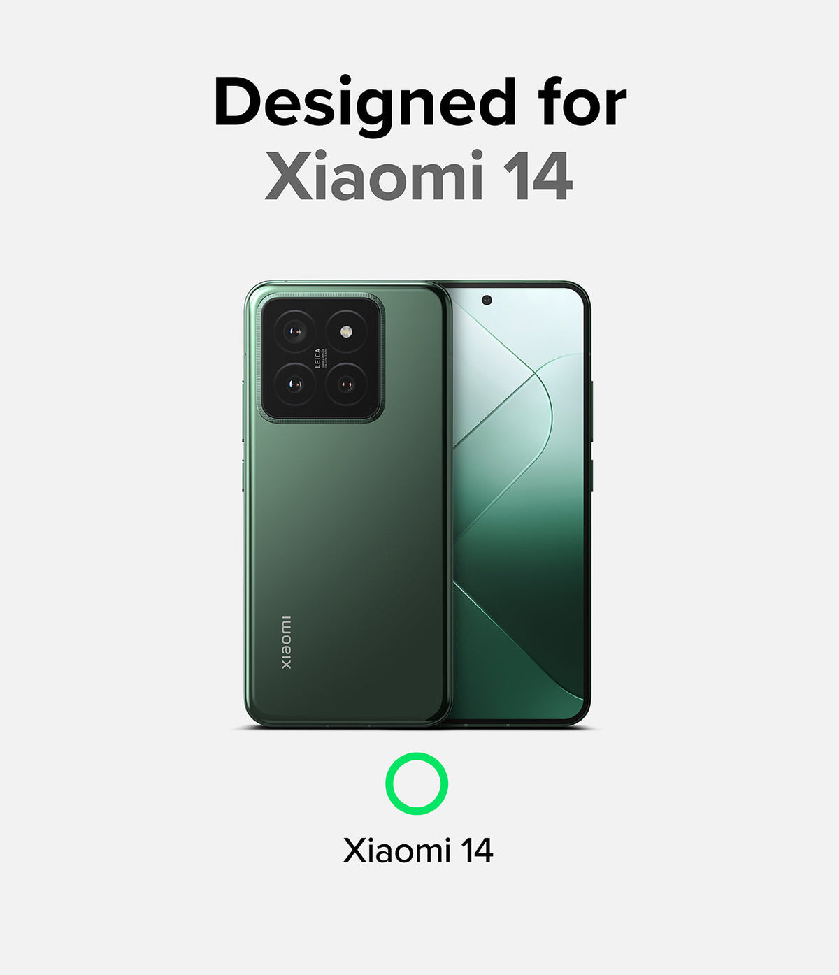Xiaomi 14 Case | Fusion-X - Green Xiaomi 14 smartphone shown from front and back against a light background.