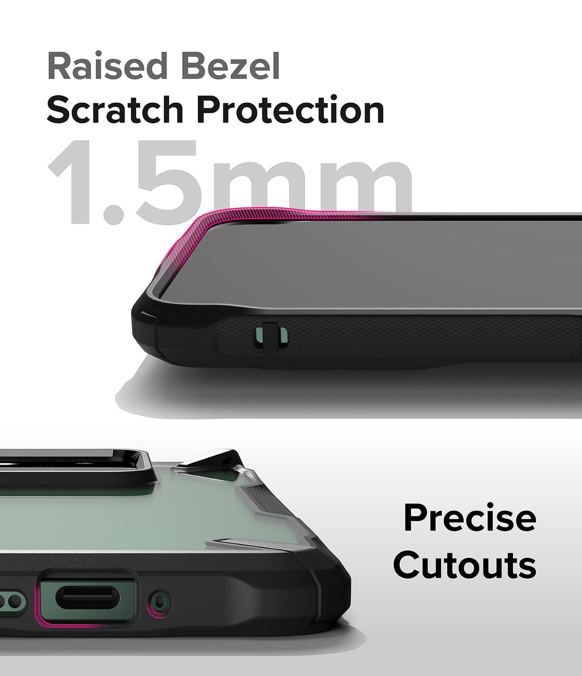 Xiaomi 14 Case | Fusion-X - Close-up of phone case showing 1.5mm raised screen bezel and precise port cutouts.