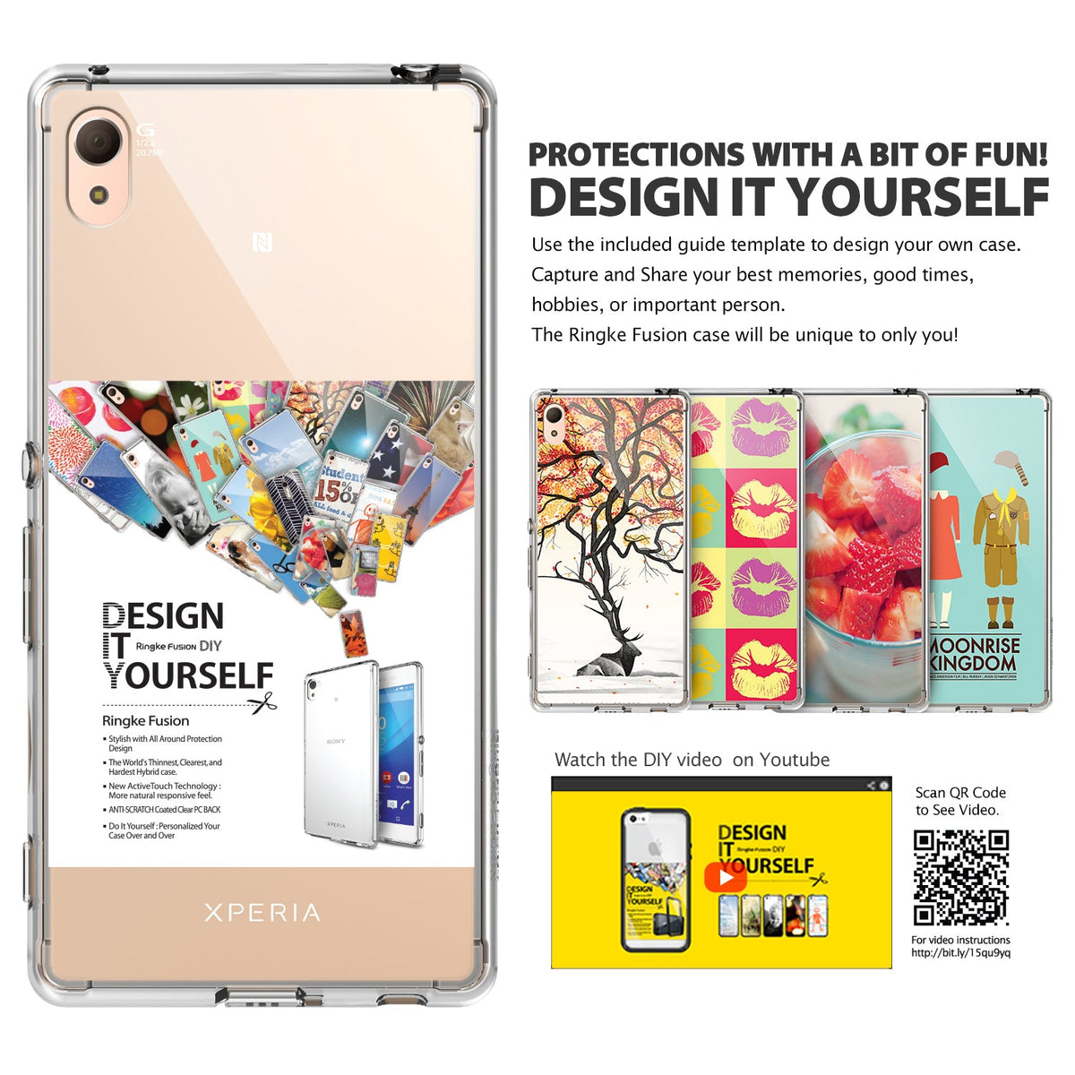 Sony Xperia Z3 Plus Case | Fusion - Clear phone case showing DIY design templates with custom photos and graphics.