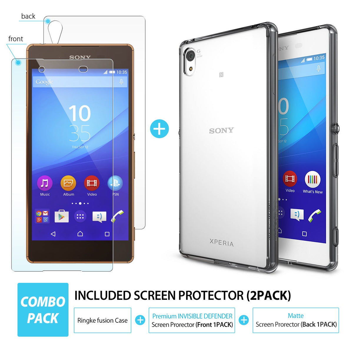 Sony Xperia Z3 Plus Case | Fusion - Clear protective case and two screen protectors for Sony Xperia Z3 Plus smartphone.