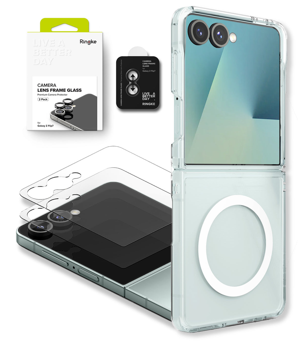 Galaxy Z Flip 7 Case | Fusion Magnetic - Clear magnetic phone case, camera lens protectors, and packaging for Galaxy Z Flip 7.