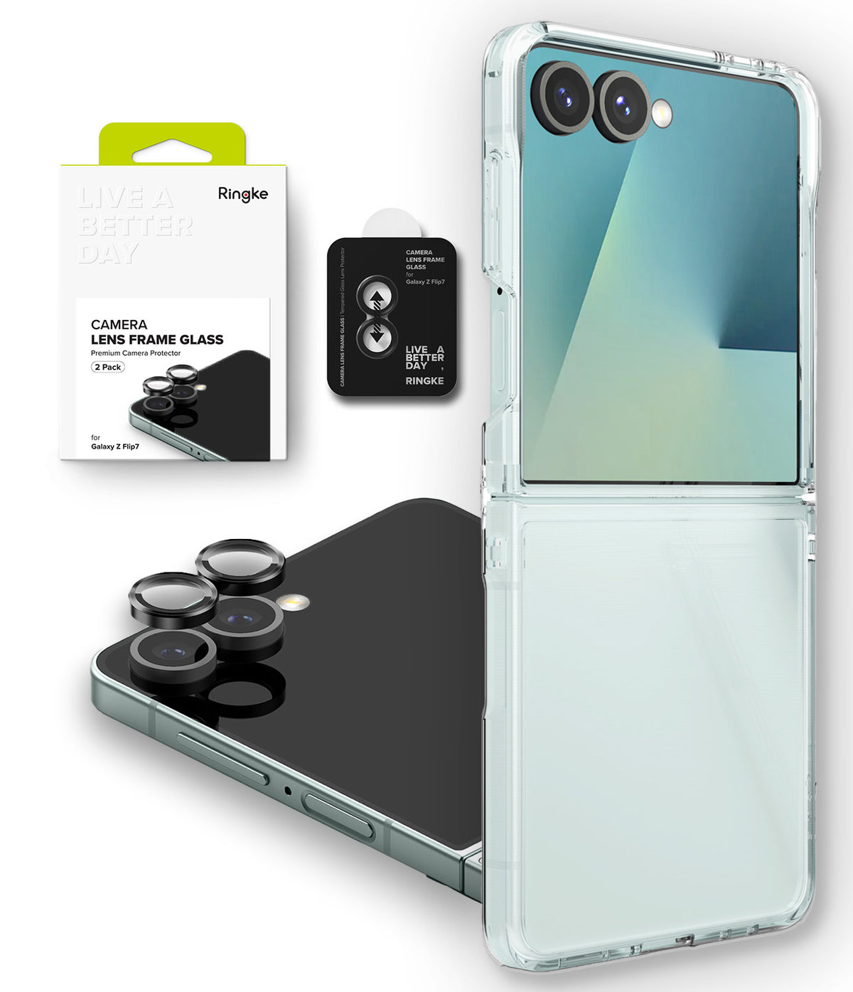 Galaxy Z Flip 7 Clear | Fusion - Clear phone case and camera lens protectors for Galaxy Z Flip 7 with retail packaging.