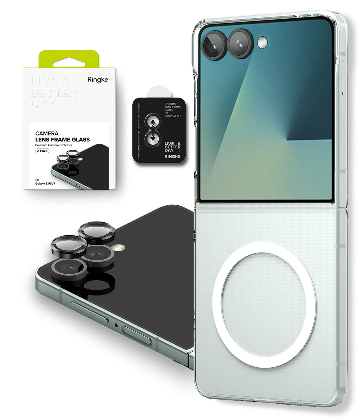 Galaxy Z Flip 7 Case | Slim Magnetic - Clear magnetic case for Galaxy Z Flip 7 with included camera lens protectors.