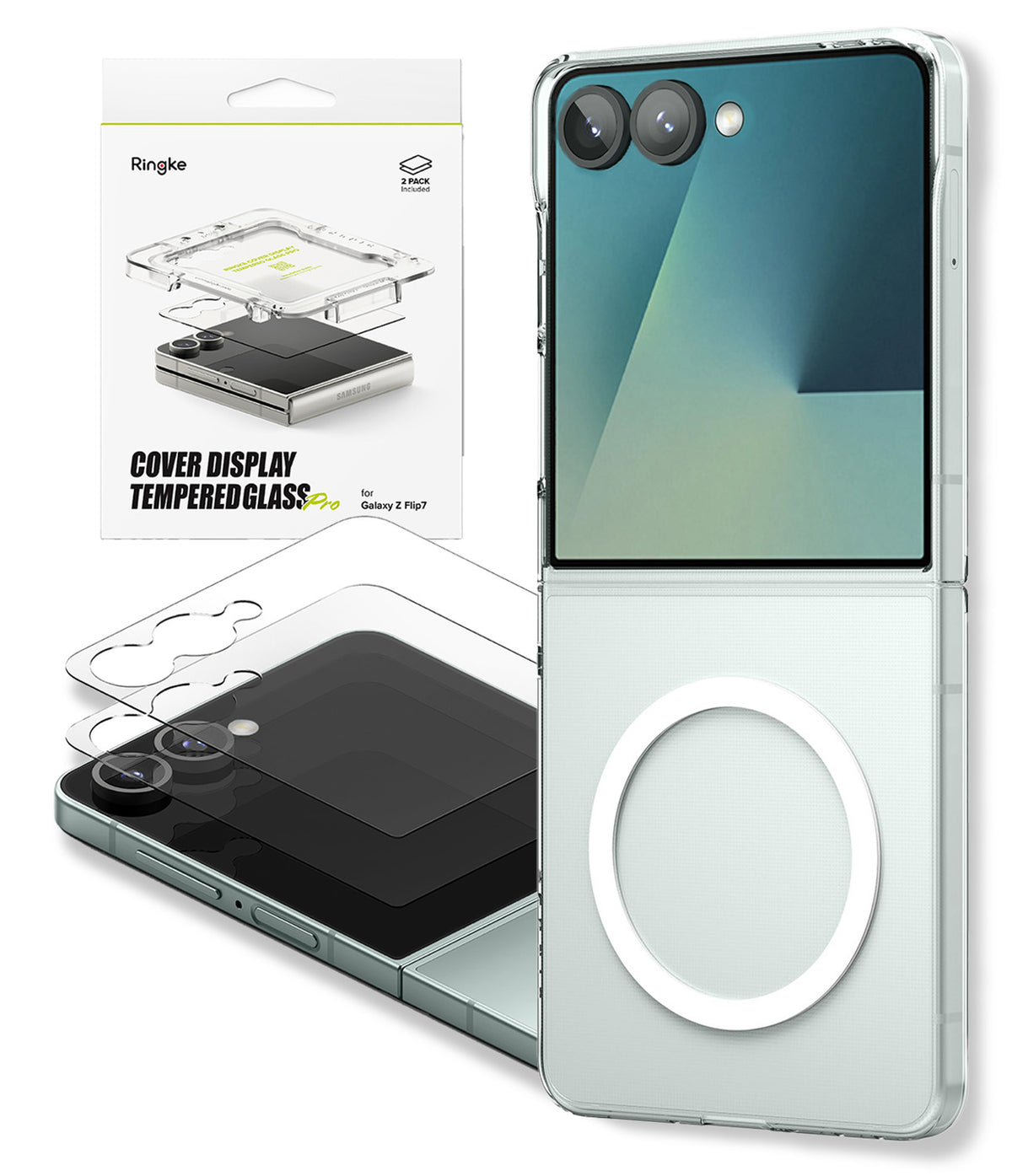 Galaxy Z Flip 7 Case | Slim Magnetic - Clear magnetic case for Galaxy Z Flip 7 with tempered glass screen protector.