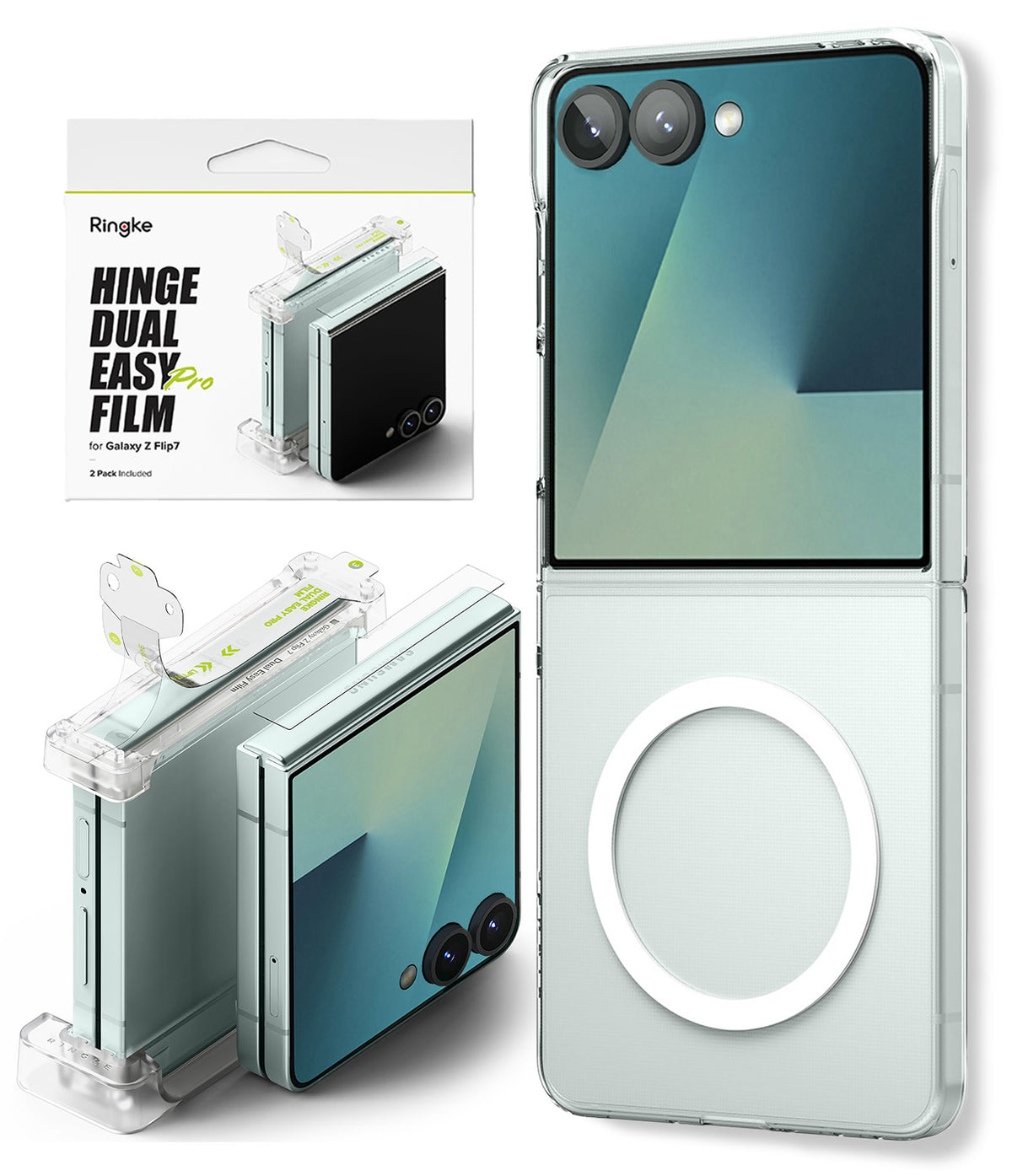 Galaxy Z Flip 7 Case | Slim Magnetic - Clear magnetic case for Galaxy Z Flip 7 with hinge film installation kit.