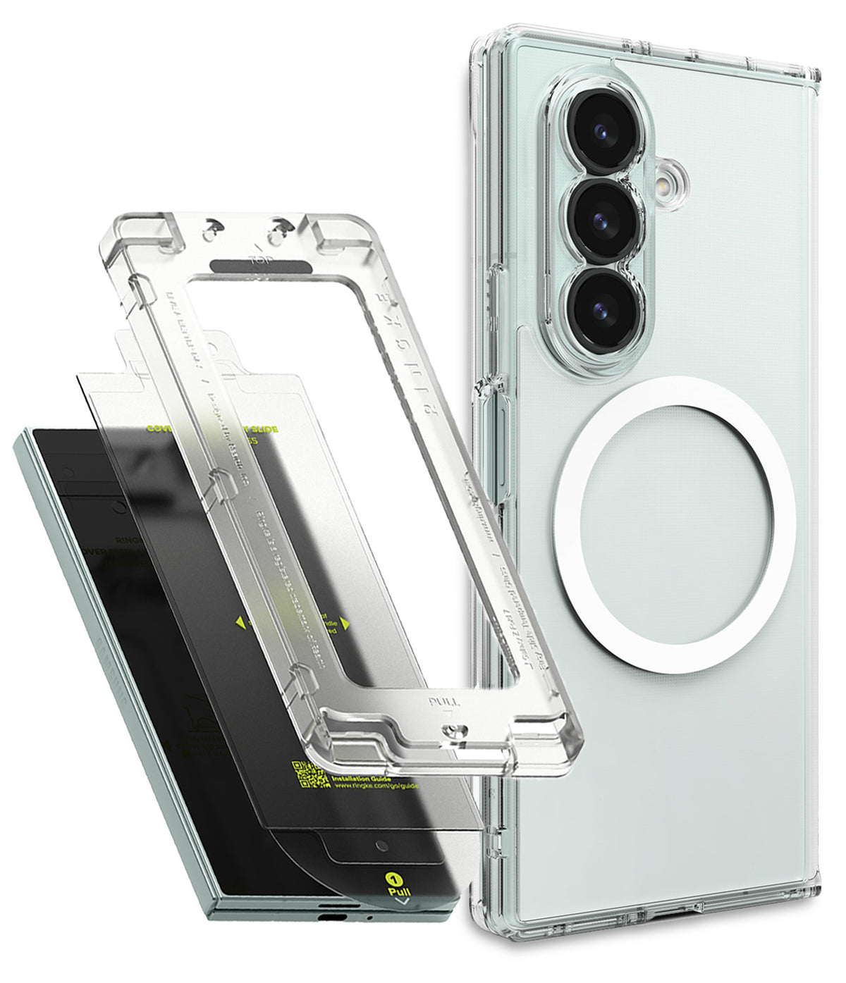Galaxy Z Fold 7 Case | Fusion Magnetic - Clear phone case with magnetic ring and screen protector installation kit.