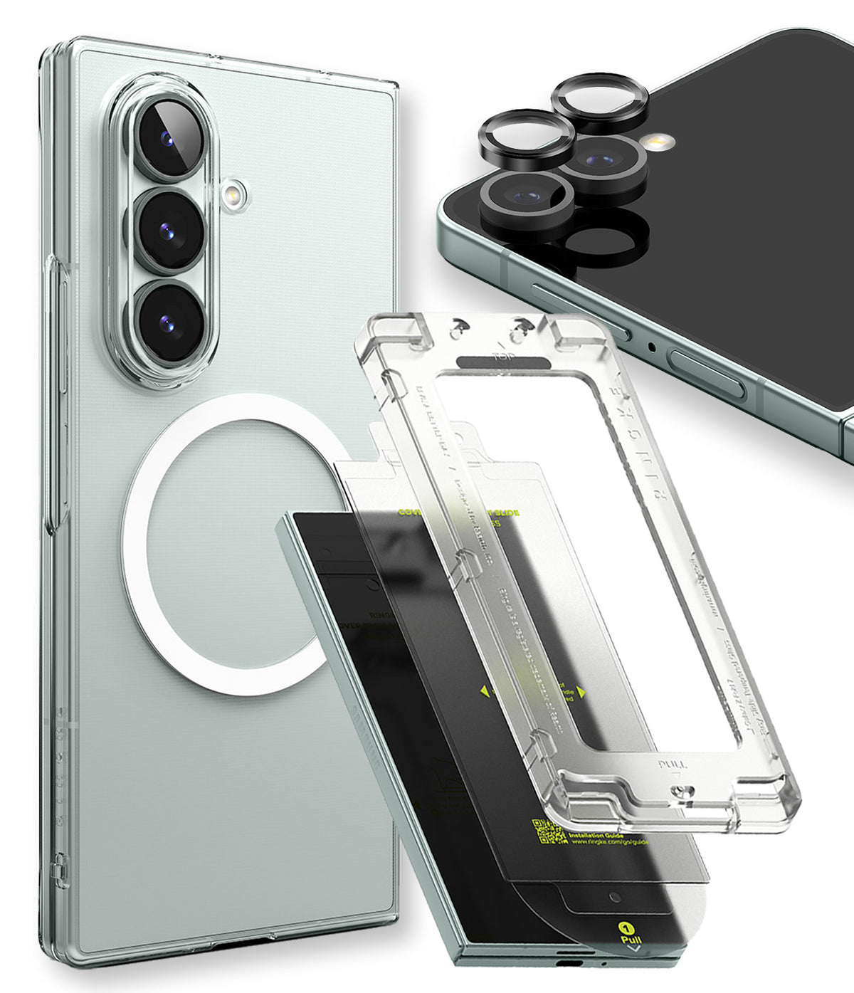 Galaxy Z Fold 7 Case | Slim Magnetic - Clear magnetic phone case, lens protectors, and screen protector installation kit.