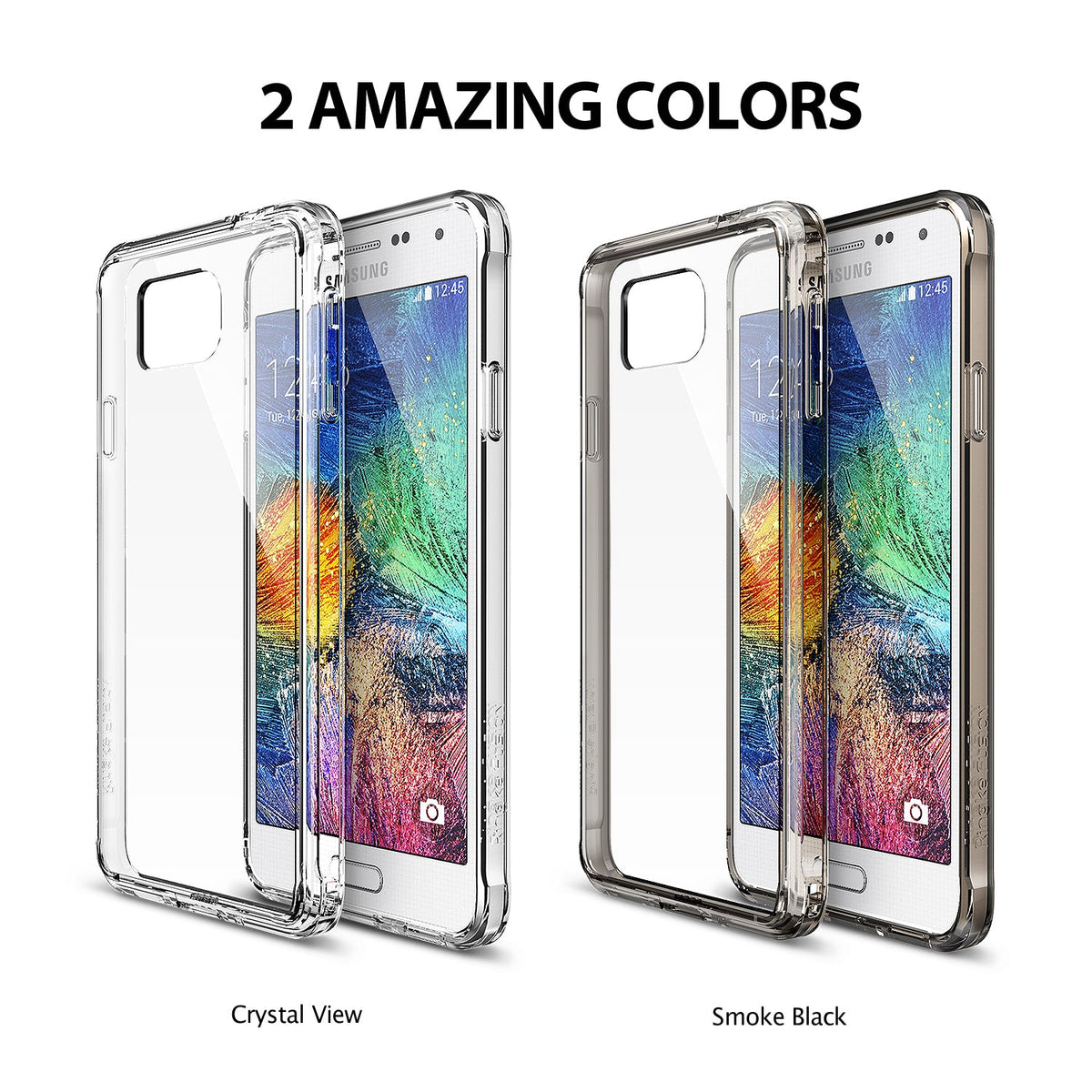 Galaxy Alpha Case | Fusion - Two Galaxy Alpha phones in clear and smoke black Fusion cases side-by-side against a white background.