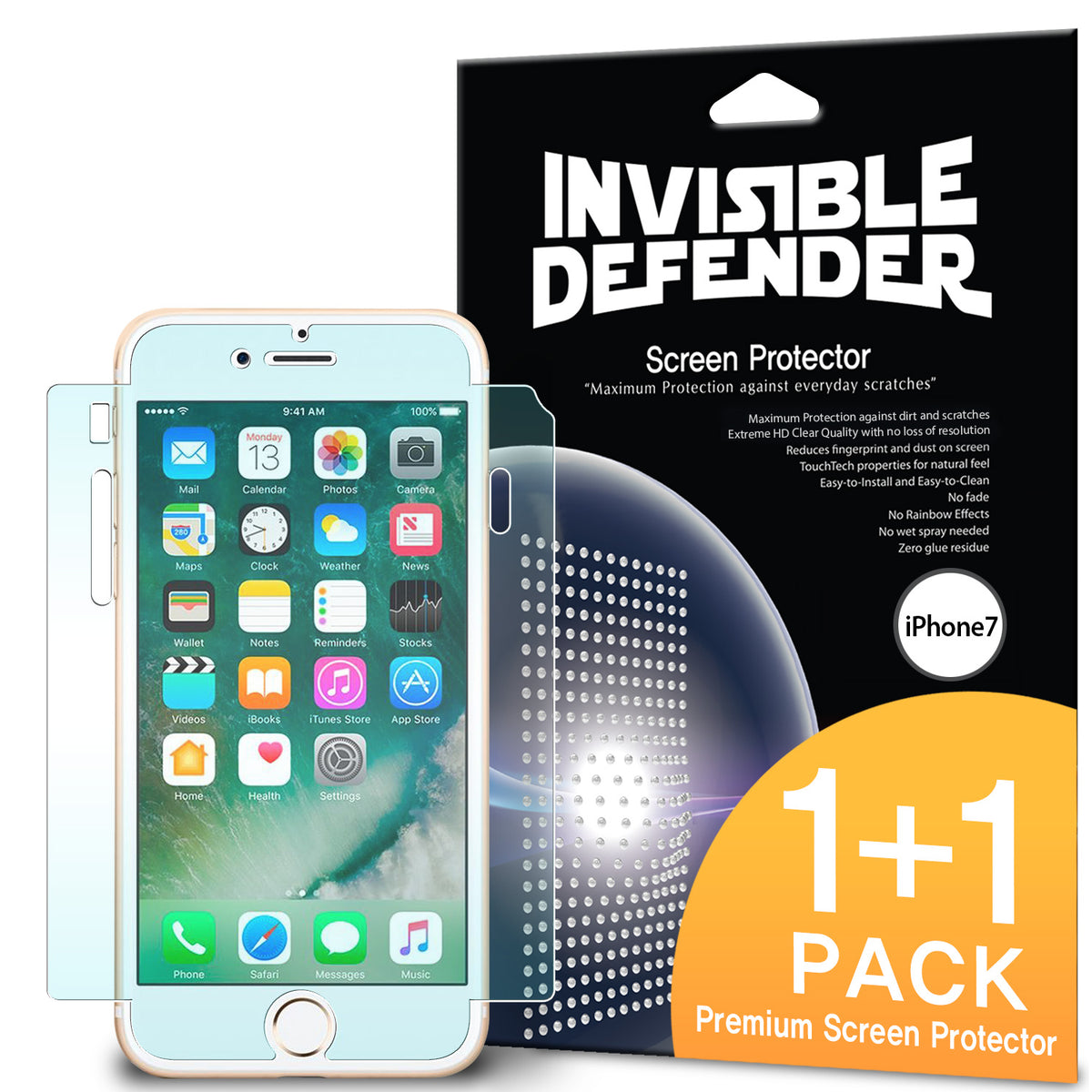 iPhone 8 Plus / 7 Plus Screen Protector | Invisible Defender - iPhone 8 Plus / 7 Plus Screen Protector - Invisible Defender screen protector packaging with a 1+1 pack label.