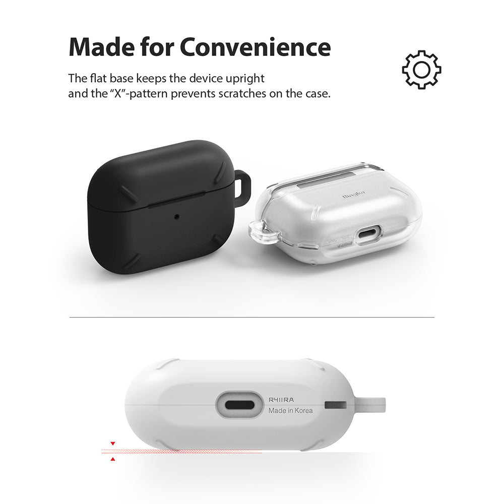 AirPods Pro Case - Black - Black and clear protective cases for AirPods Pro with flat bases and X-pattern scratch protection.
