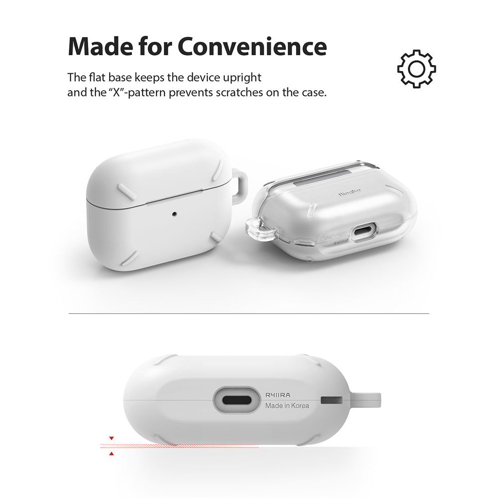 AirPods Pro Case - Matte Clear - Two AirPods Pro cases with X-patterned corners shown from different angles on a white background.
