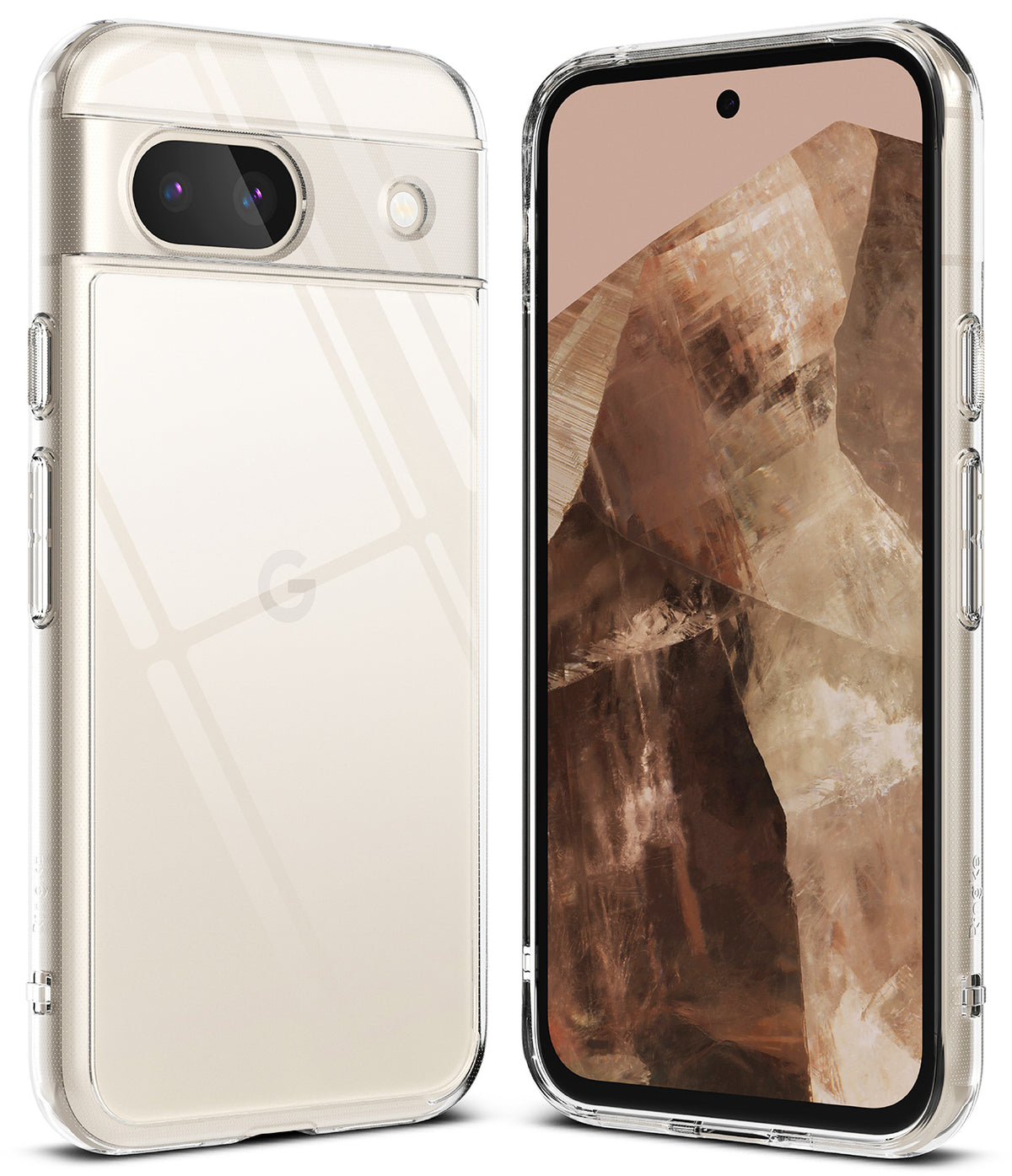 Google Pixel 8a Case | Fusion - Clear protective case shown from back and front views on a Google Pixel 8a smartphone.