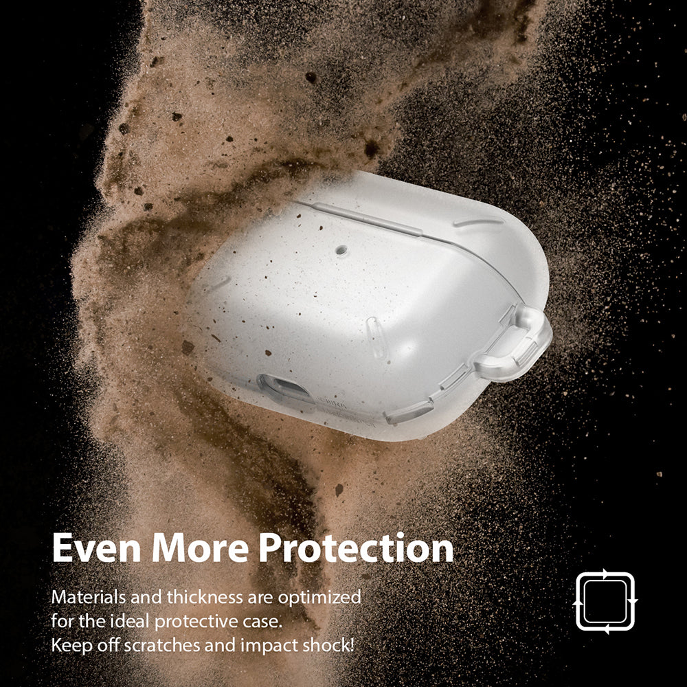 AirPods Pro Case - Matte Clear - Matte clear AirPods Pro case surrounded by a cloud of dust against a black background.
