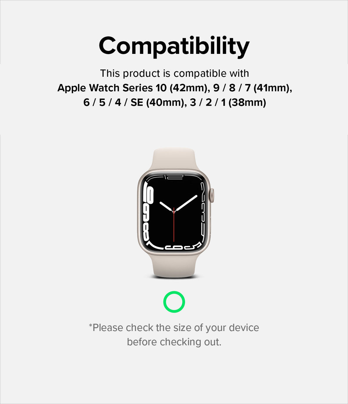 Apple Watch 42·41·40·38 mm | Leather One Classic Band - Compatibility chart for Apple Watch sizes 38mm to 42mm.