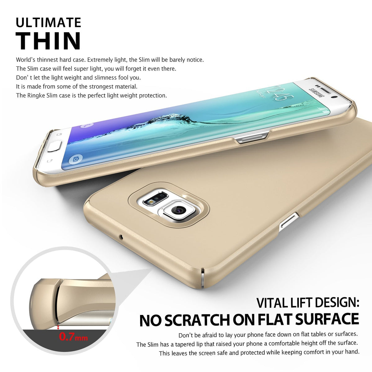 Galaxy S6 Edge Plus Case | Slim - Gold phone case on a Galaxy S6 Edge Plus with a 0.7mm raised lip for screen protection.
