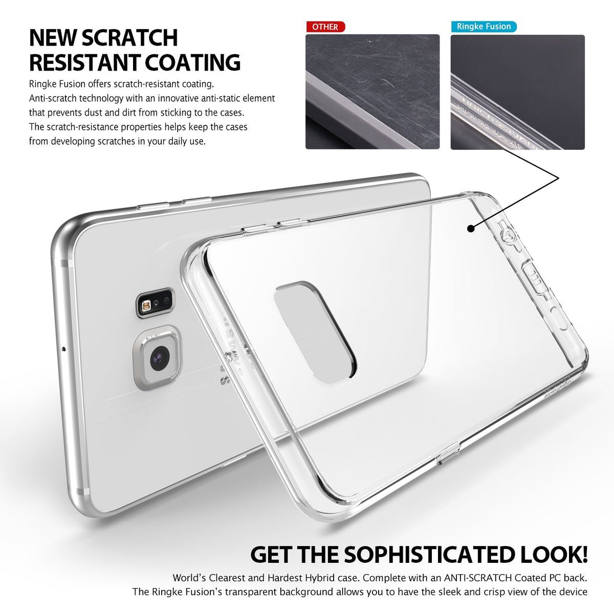Galaxy S6 Edge Plus Case | Fusion - Clear phone case showing scratch-resistant coating comparison against a standard case.