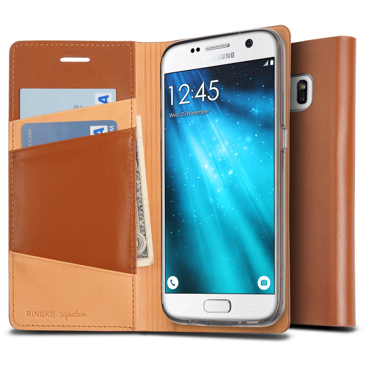 Galaxy S7 Case | Signature - Brown leather wallet case for Samsung Galaxy S7 with card slots and cash pocket.