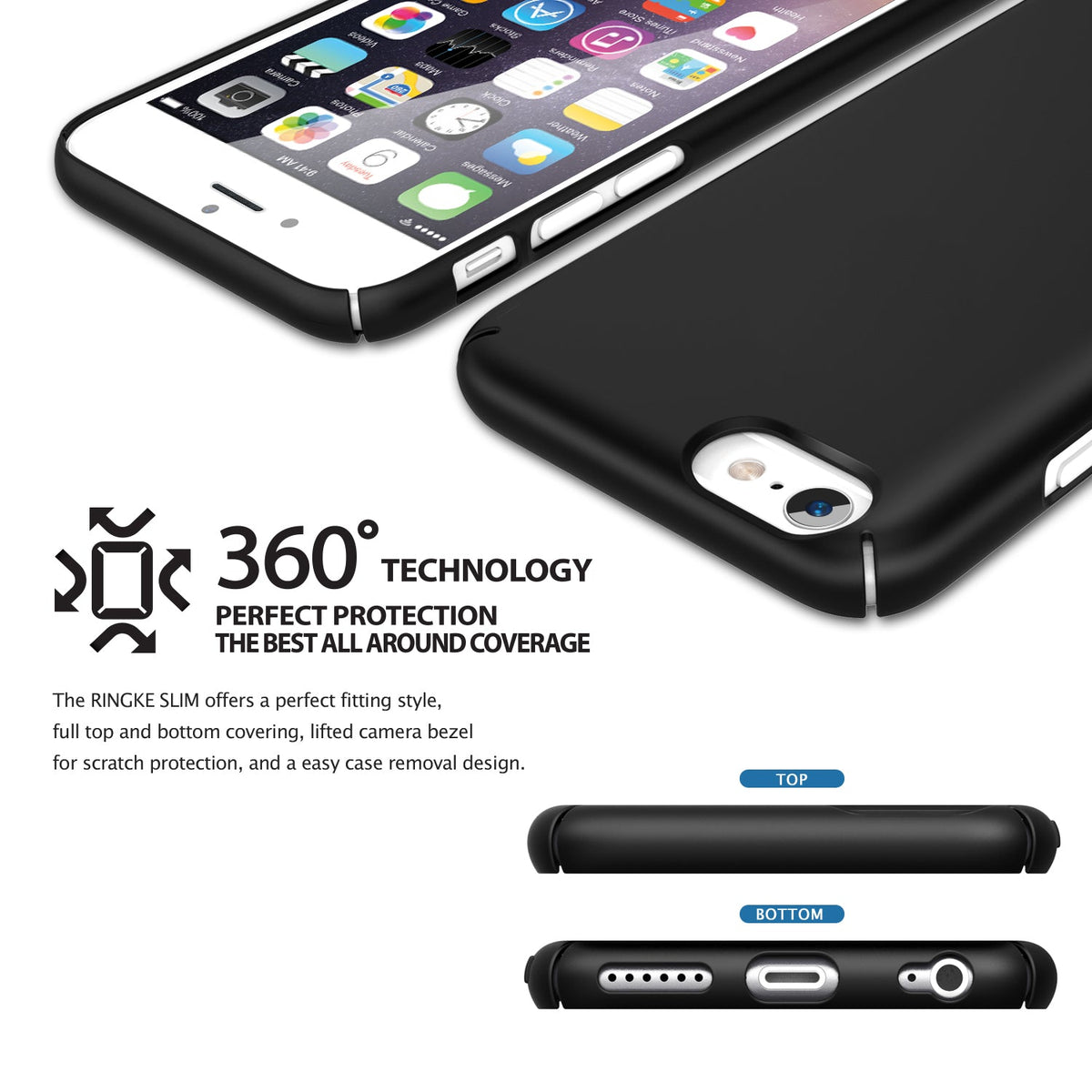 iPhone 6 Plus Case | Slim - Matte black protective phone case shown from multiple angles with top and bottom port cutouts.