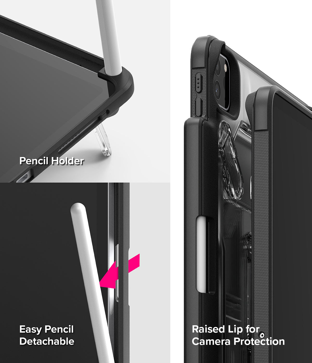 Fusion Sketch Stand | iPad - iPad case features a pencil holder, easy-detachable stylus slot, and raised camera protection lip.