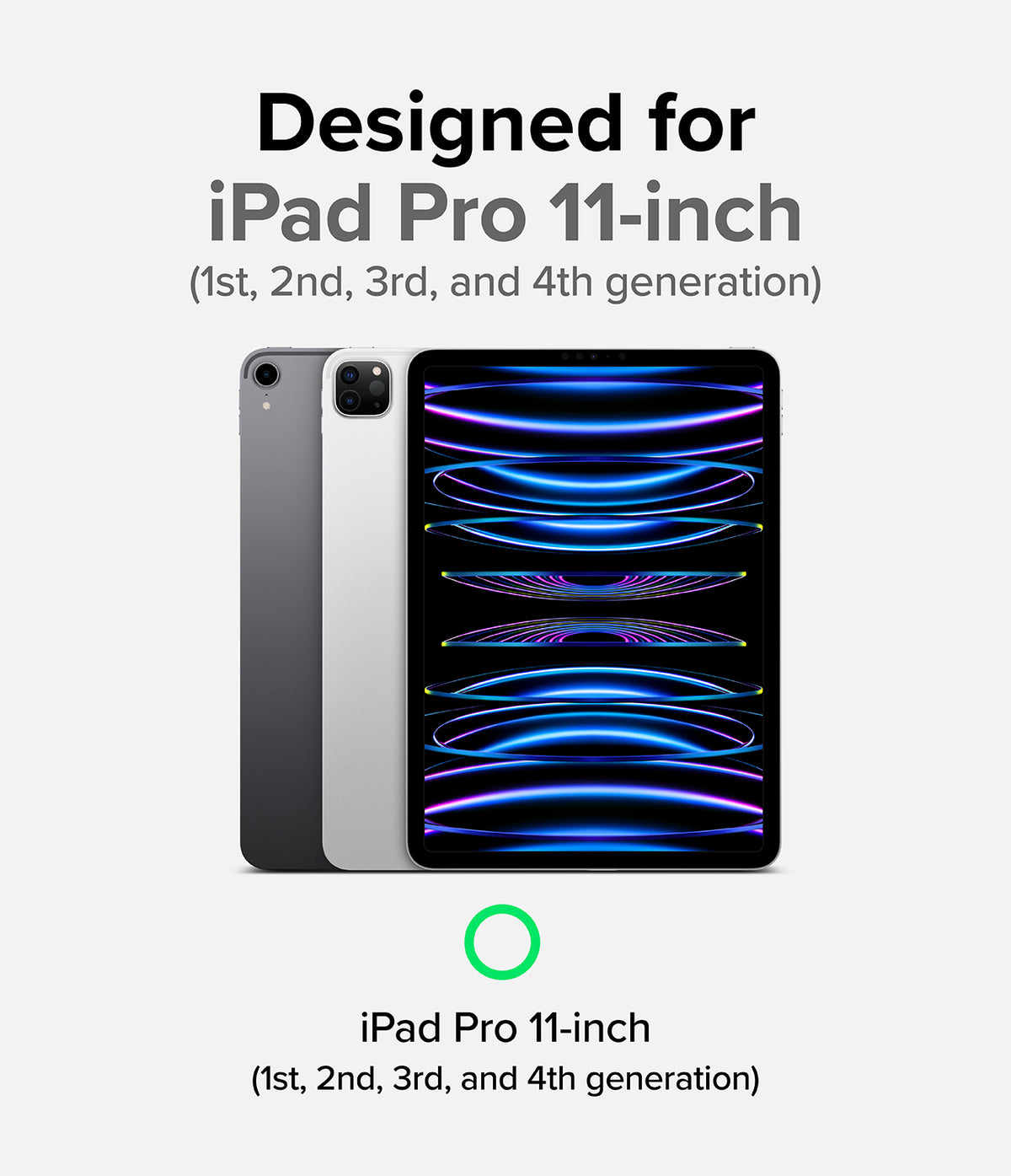 Fusion Sketch Stand | iPad - iPad Pro 11-inch models (1st–4th gen) shown from front and back against a light gray background.