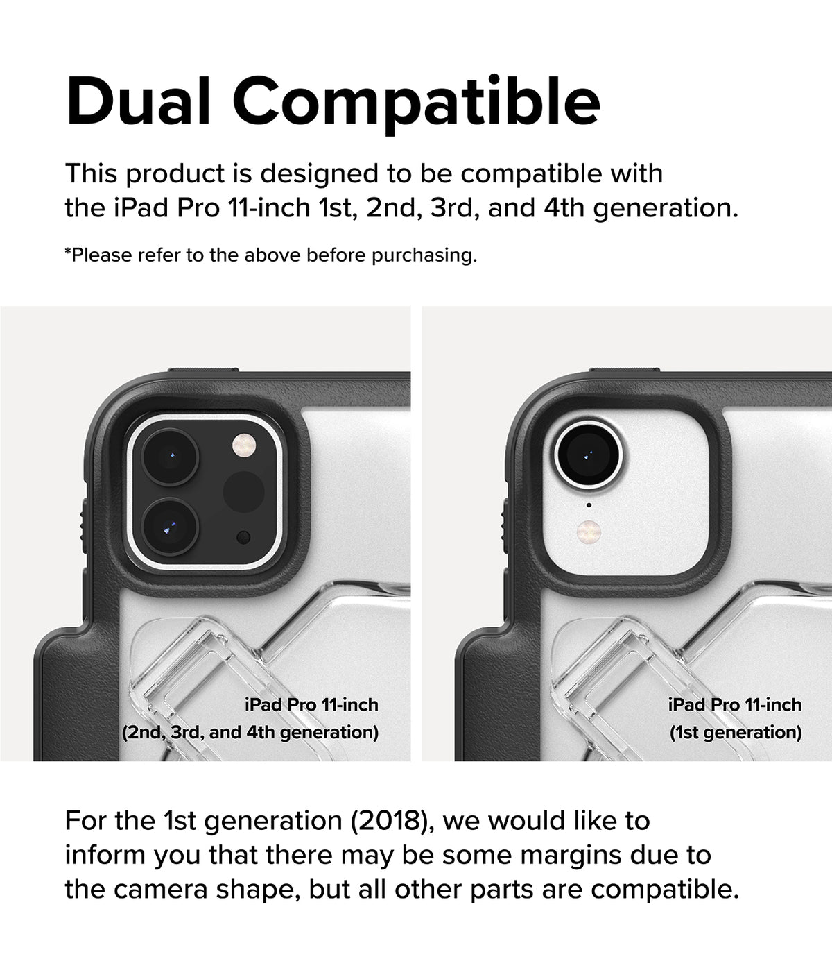 Fusion Sketch Stand | iPad - Comparison of iPad Pro 11-inch camera cutouts for 1st generation versus 2nd, 3rd, and 4th generations.