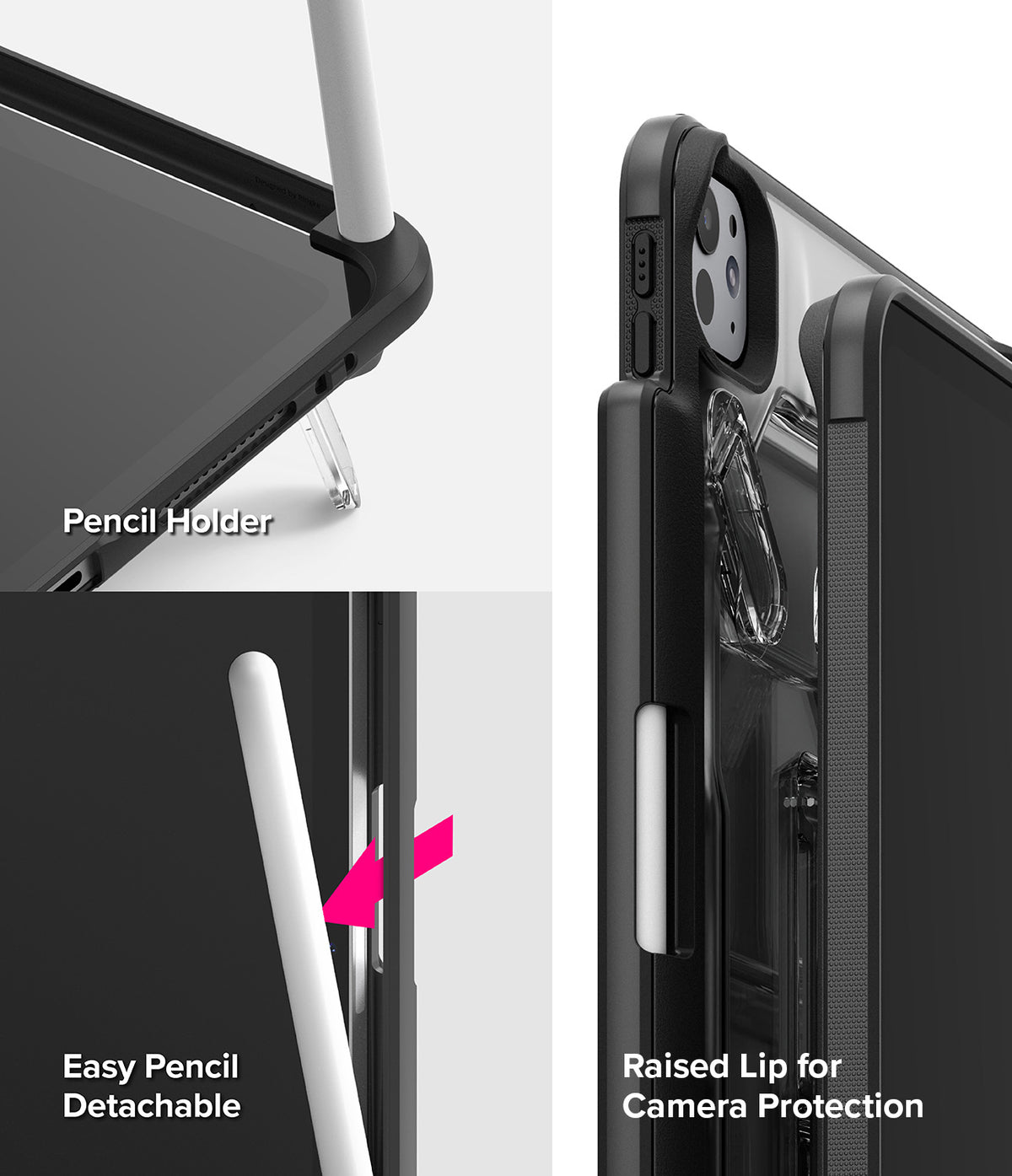 Fusion Sketch Stand | iPad - iPad case features a pencil holder, easy stylus detachment, and a raised lip for camera protection.