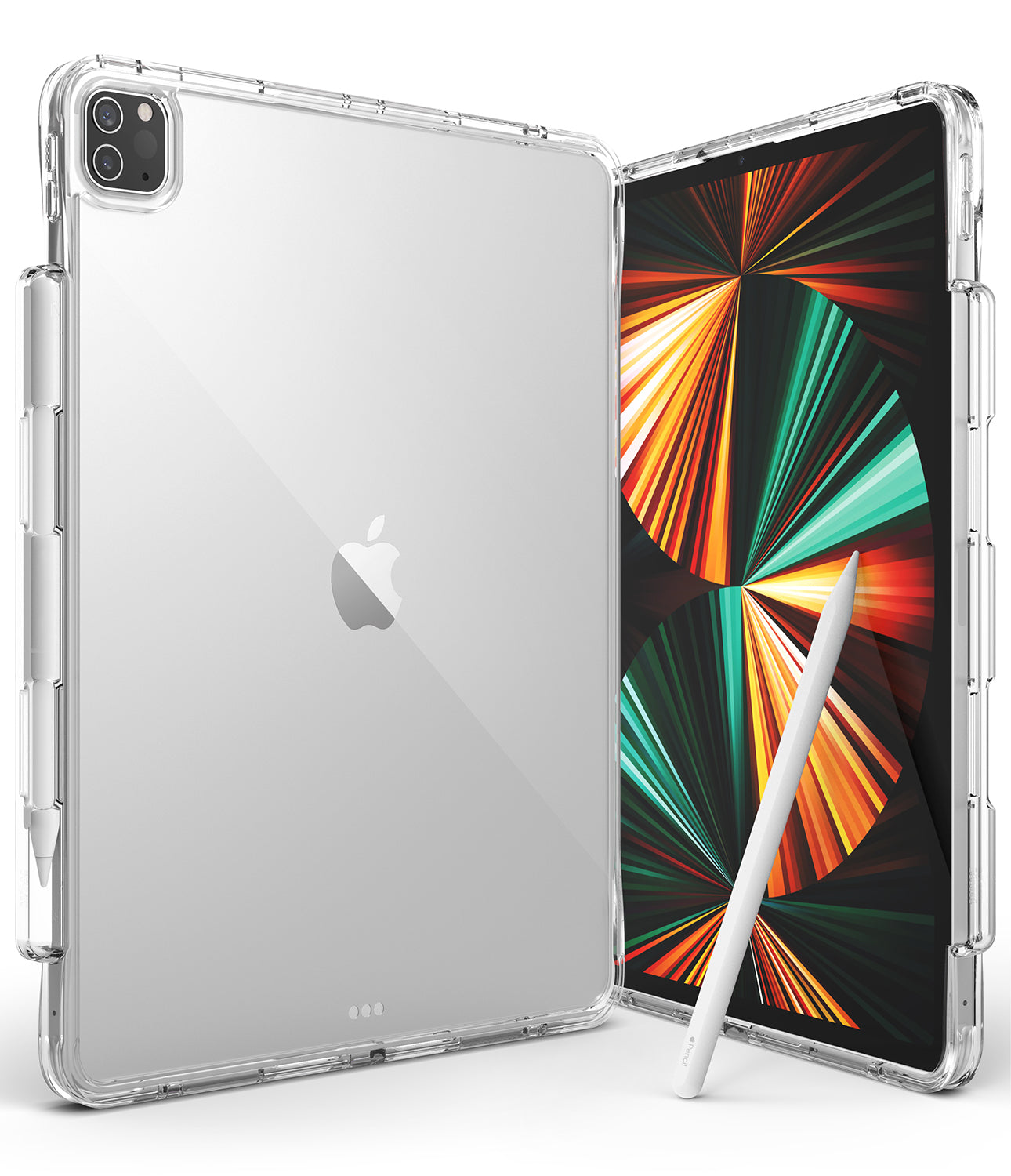 Fusion Plus | iPad - Clear protective case on an iPad with a stylus, showing both the back and front screen views.