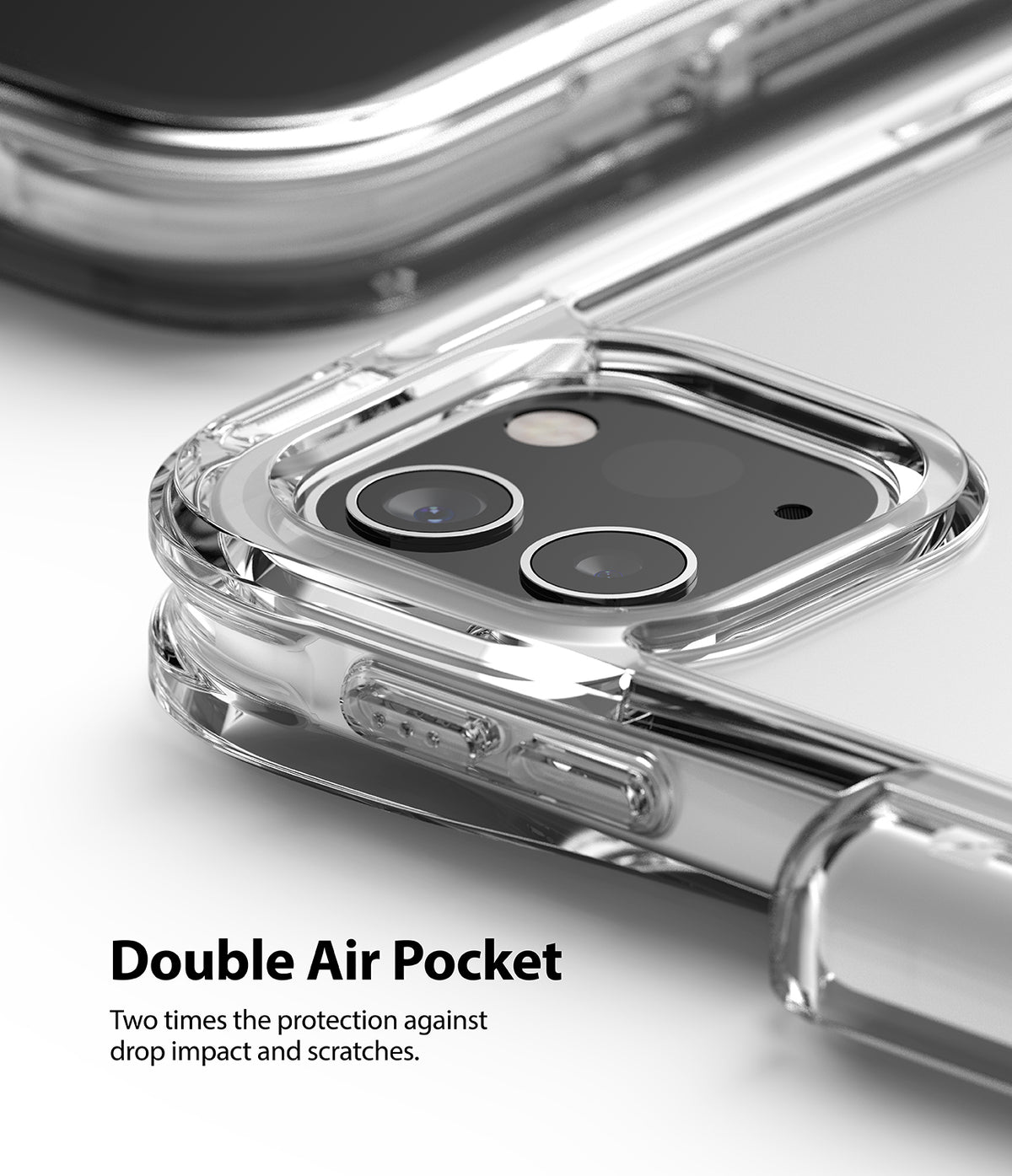 Fusion Plus | iPad - Close-up of a clear protective iPad case highlighting the reinforced double air pocket corner design.