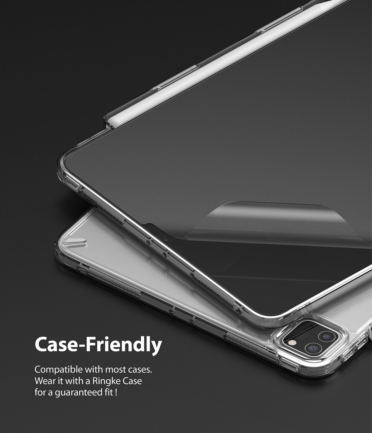 Paper Touch Film Soft | iPad - Matte screen protector being applied to an iPad inside a clear protective case.