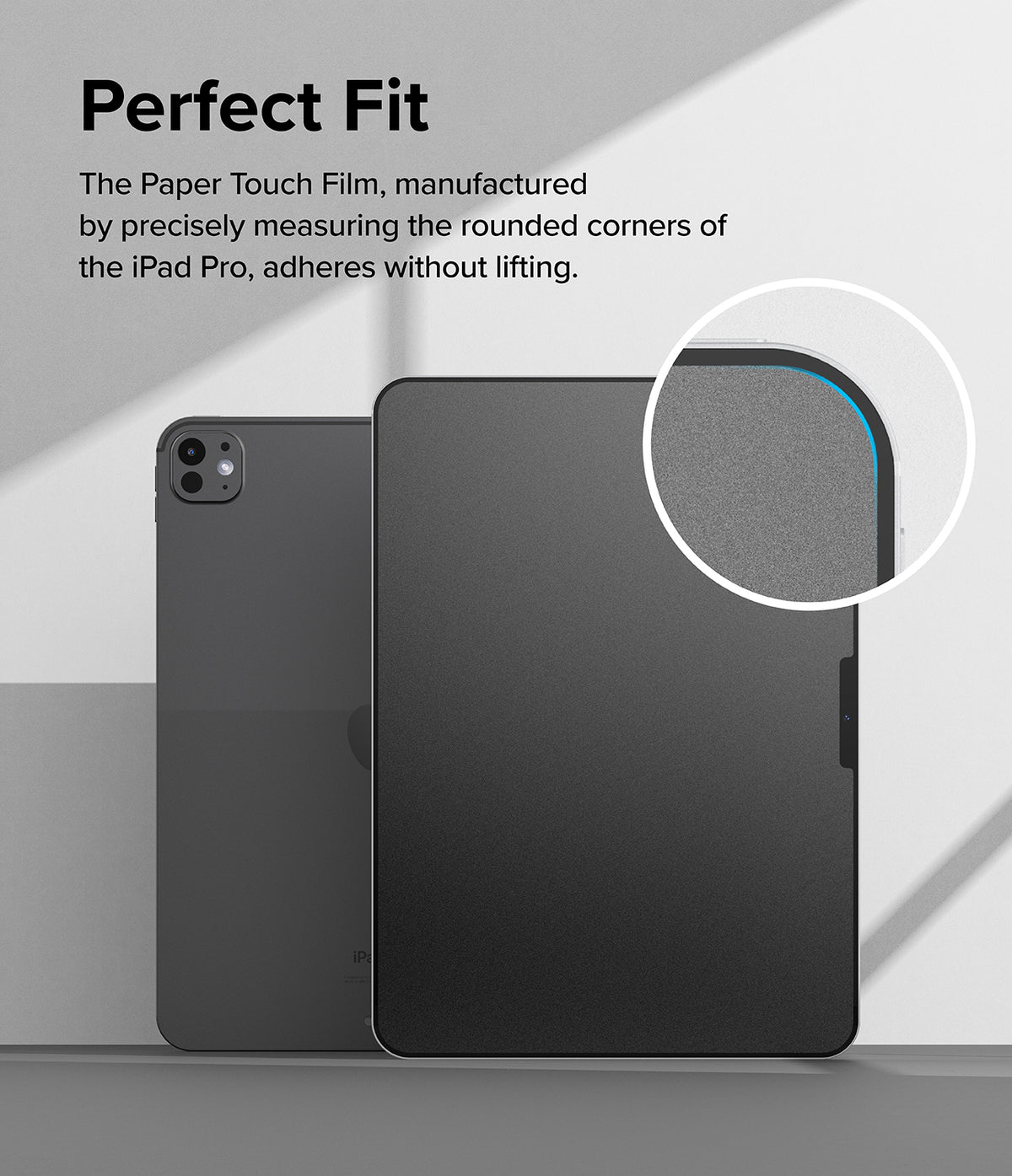 Paper Touch Film Soft | iPad - iPad screen protector showing a precise fit on the rounded corners of an iPad Pro.