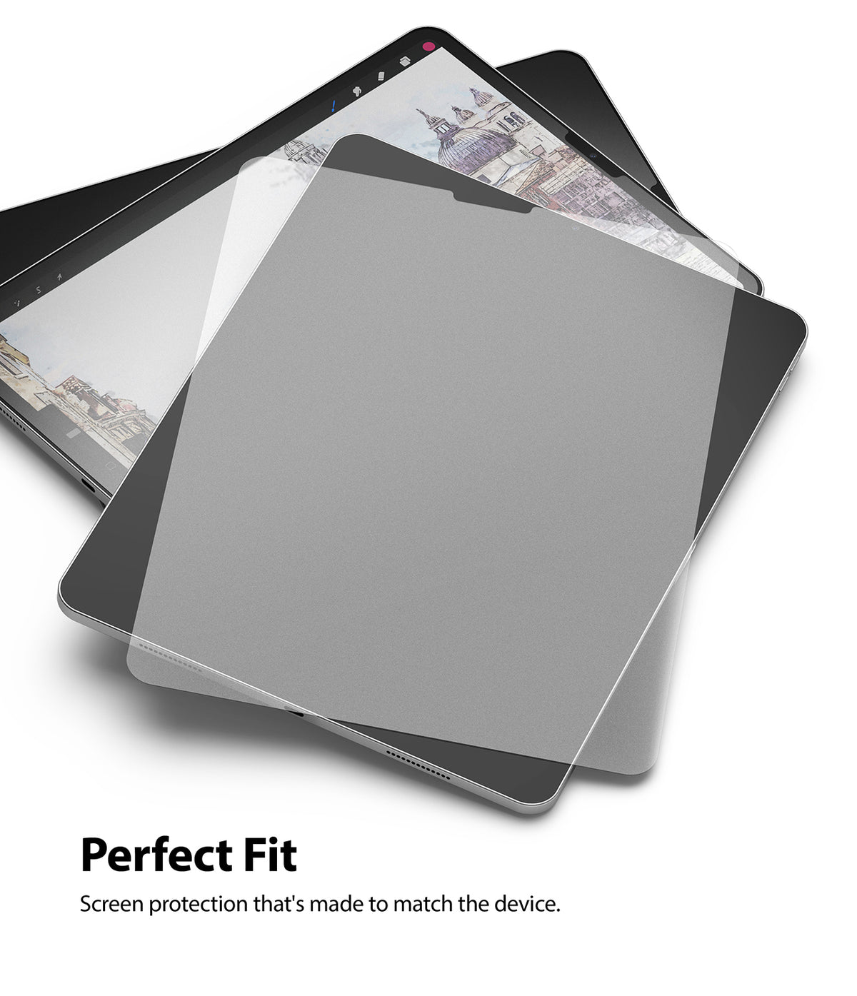 Paper Touch Film Soft | iPad - Matte screen protector film being applied to an iPad displaying a digital drawing.