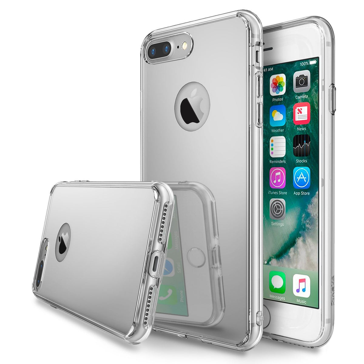 iPhone 7 Plus Case | Mirror - Silver reflective iPhone 7 Plus case shown from back and side angles with a clear bumper.