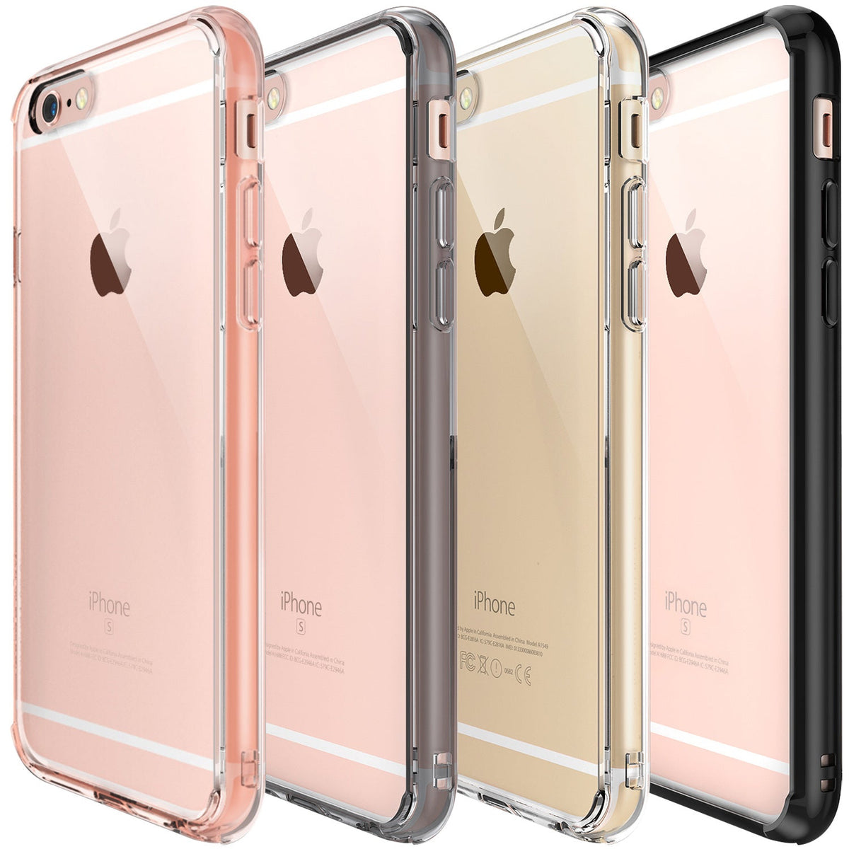 iPhone 6s / 6 Case | Fusion - Four iPhone 6s phones in different colors with clear, rose gold, grey, and black protective cases.