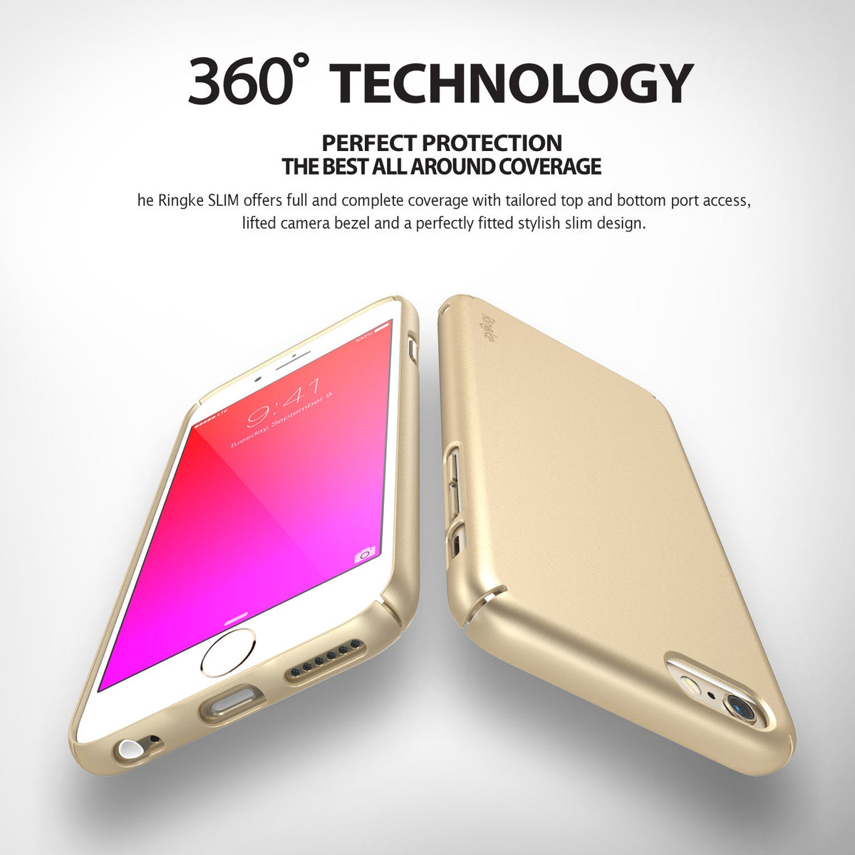 iPhone 6s Case | Slim - Gold iPhone 6s in a slim protective case shown from front and back angles against a white background.