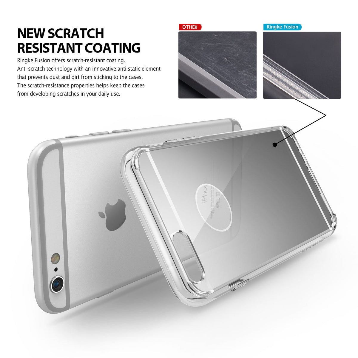 iPhone 6s / 6 Case | Mirror - Comparison showing a scratched generic case versus a smooth, scratch-resistant Ringke case.